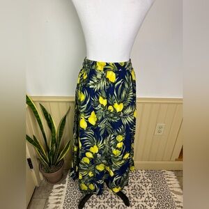 Live 4 Truth Lemon Print Maxi Skirt L Navy Yellow Summer Resortwear Vacation